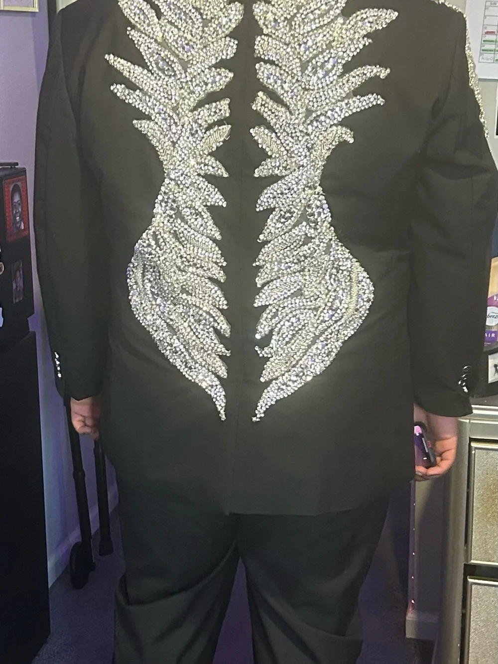 Men's Black Blazer with Silver Crystal Embellishment